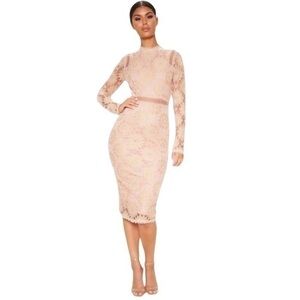 gold plunge sequin long sleeve bodycon dress Rose Gold Plunging Neckline Long-Sleeve Dress, L main image 1